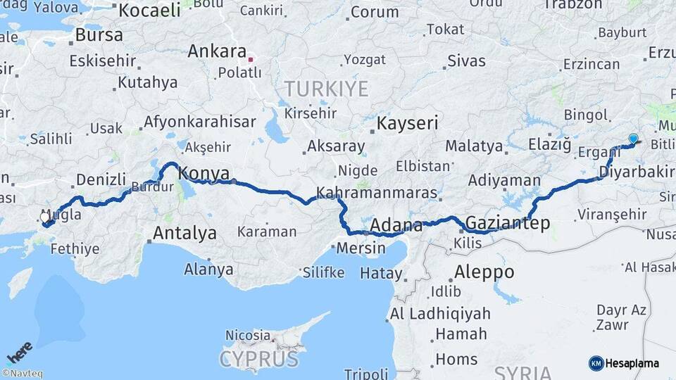 Diyarbakır Kulp Muğla Arası Kaç Km - Yol Haritası