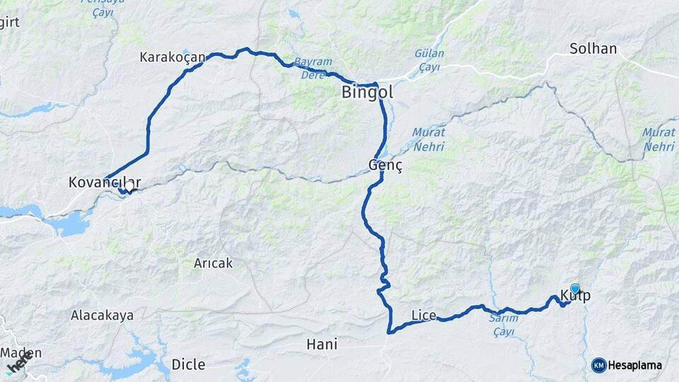 Diyarbakır Kulp Palu Elazığ Arası Kaç Km - Yol Haritası