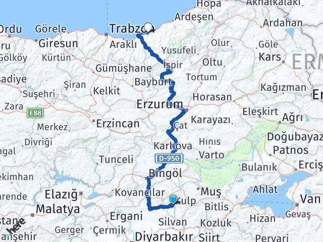 Diyarbakır Kulp Rize Arası Kaç Km - Yol Haritası