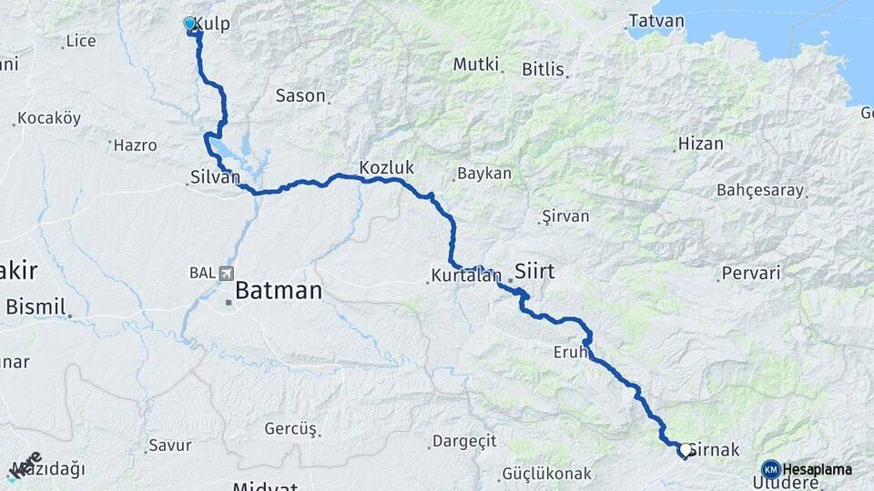 Diyarbakır Kulp Şırnak Arası Kaç Km - Yol Haritası