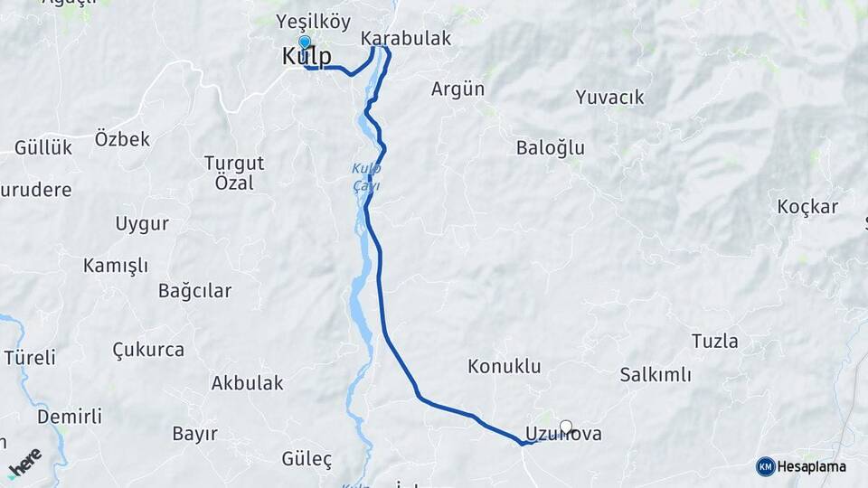 Diyarbakır Kulp Uzunova Kulp Arası Kaç Km - Yol Haritası