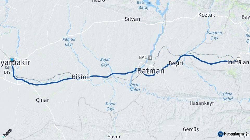 Diyarbakır Kurtalan Siirt Arası Kaç Km - Yol Haritası