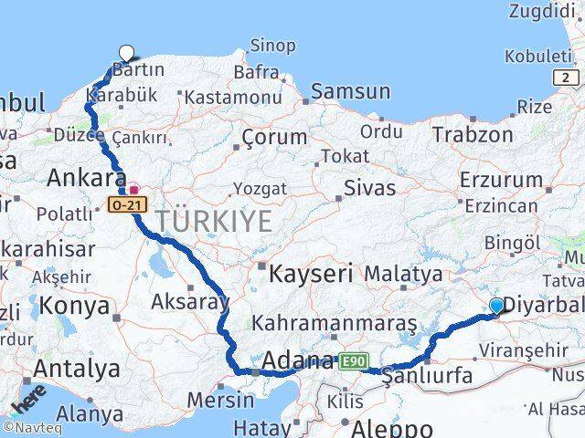 Diyarbakır Kurucaşile Bartın Arası Kaç Km - Yol Haritası