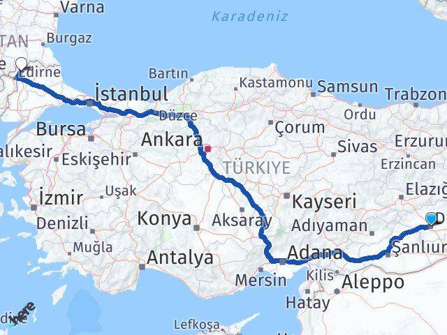 Diyarbakır Lalapaşa Edirne Arası Kaç Km - Yol Haritası