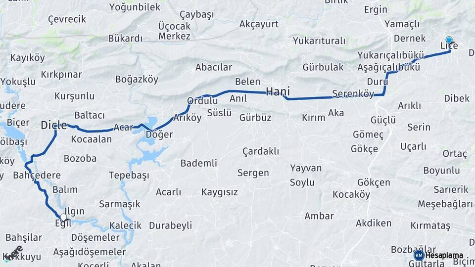Diyarbakır Lice Eğil Arası Kaç Km - Yol Haritası