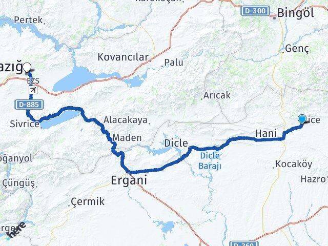 Diyarbakır Lice Elazığ Arası Kaç Km - Yol Haritası