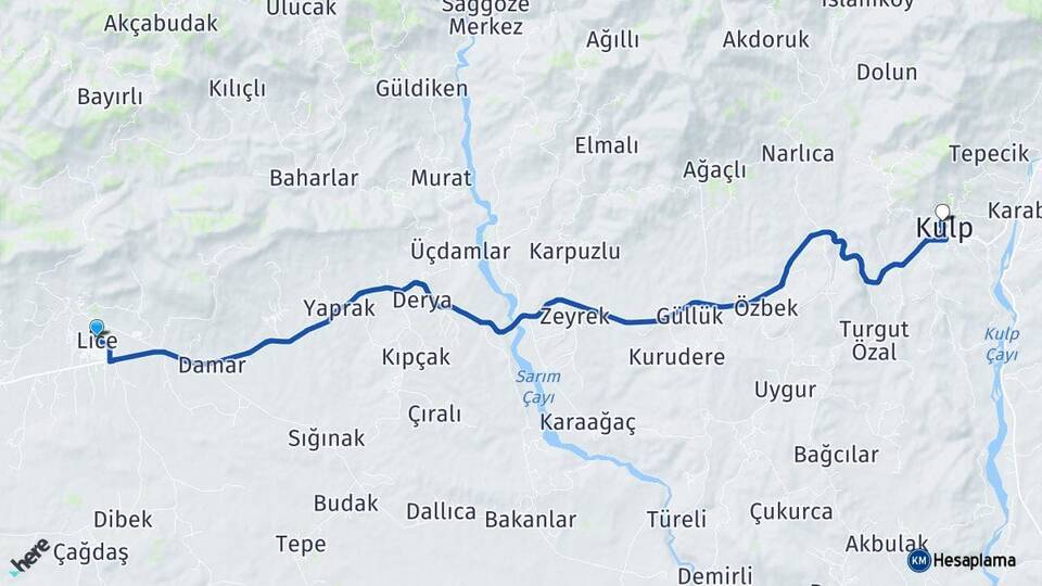Diyarbakır Lice Kulp Arası Kaç Km - Yol Haritası