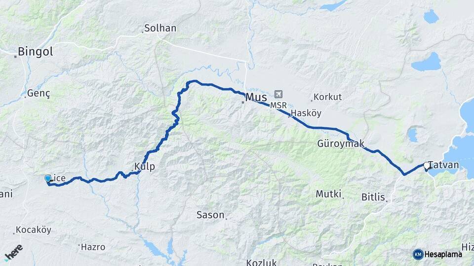 Diyarbakır Lice Tatvan Bitlis Arası Kaç Km - Yol Haritası