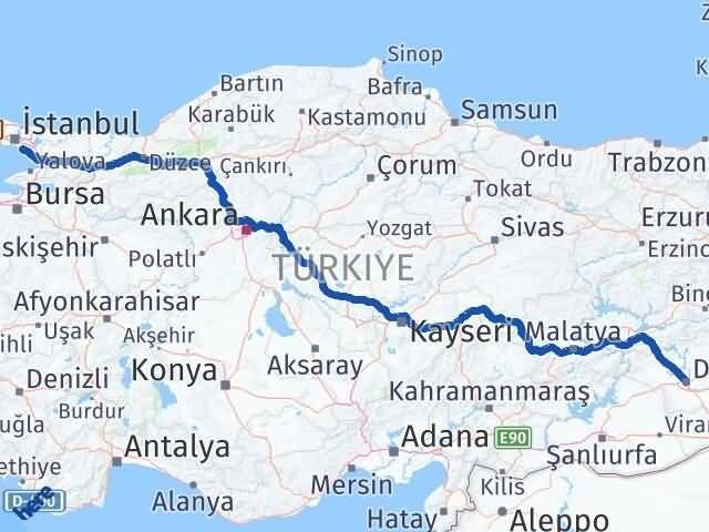 Diyarbakır Maltepe İstanbul Arası Kaç Km - Yol Haritası