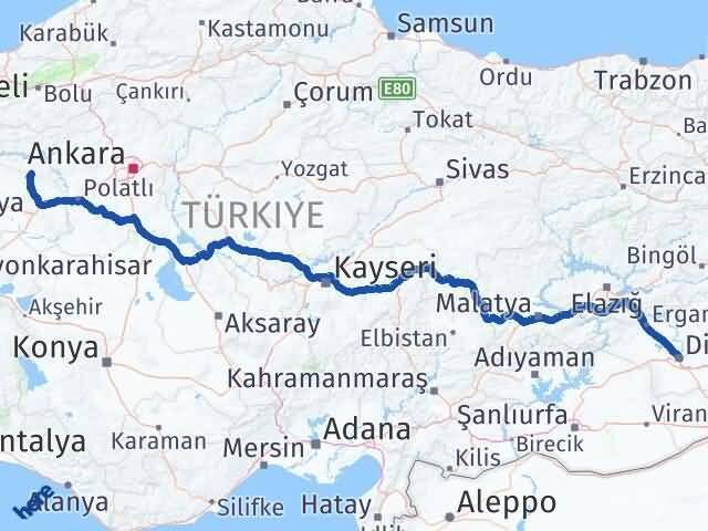 Diyarbakır Mihalıççık Eskişehir Arası Kaç Km - Yol Haritası