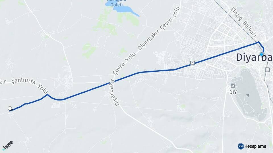 Diyarbakır Oğlaklı Bağlar Arası Kaç Km - Yol Haritası