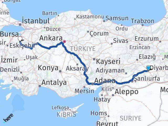 Diyarbakır Orhaneli Bursa Arası Kaç Km - Yol Haritası
