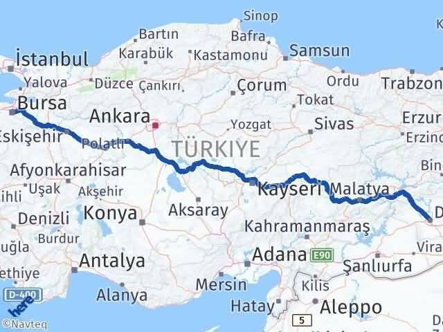 Diyarbakır Osmangazi Bursa Arası Kaç Km - Yol Haritası