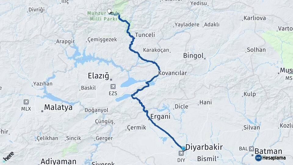 Diyarbakır Ovacık Tunceli Arası Kaç Km - Yol Haritası