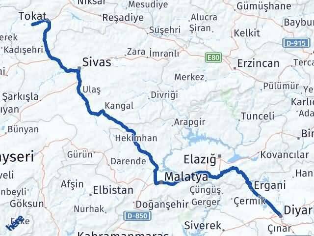 Diyarbakır Pazar Tokat Arası Kaç Km - Yol Haritası