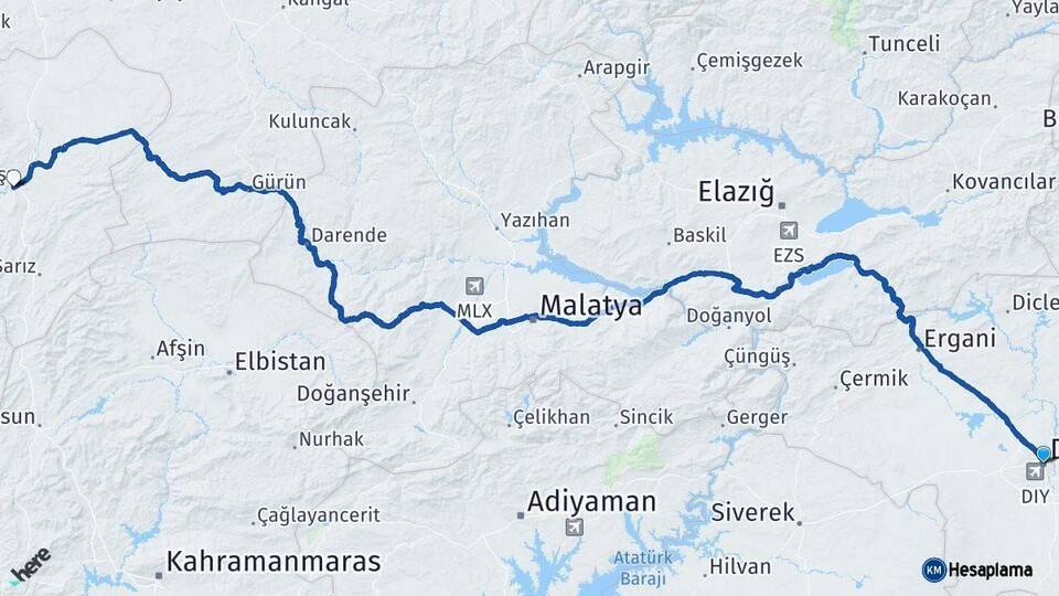 Diyarbakır Pınarbaşı Kayseri Arası Kaç Km - Yol Haritası