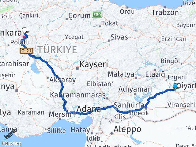 Diyarbakır Pursaklar Ankara Arası Kaç Km - Yol Haritası