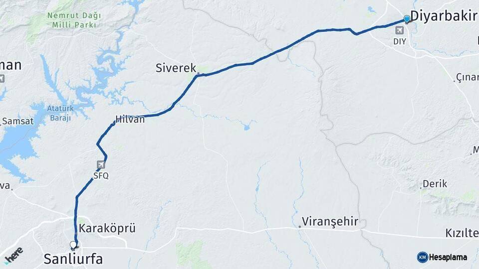 Diyarbakır Şanlıurfa Arası Kaç Km - Yol Haritası