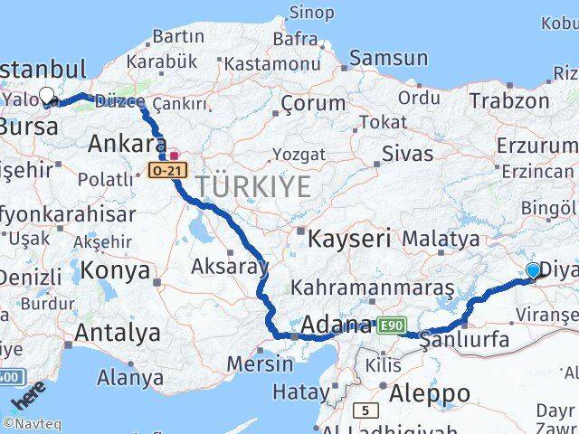 Diyarbakır Sapanca Sakarya Arası Kaç Km - Yol Haritası