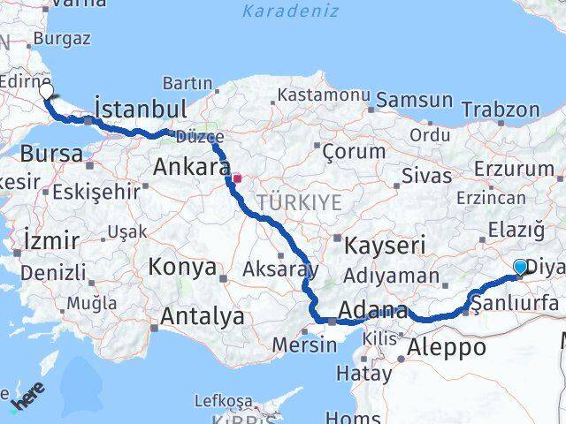 Diyarbakır Saray Tekirdağ Arası Kaç Km - Yol Haritası