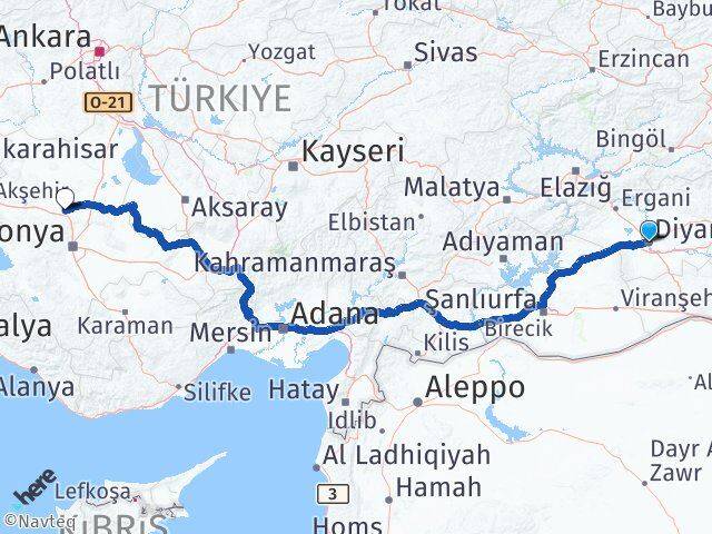 Diyarbakır Sarayönü Konya Arası Kaç Km - Yol Haritası