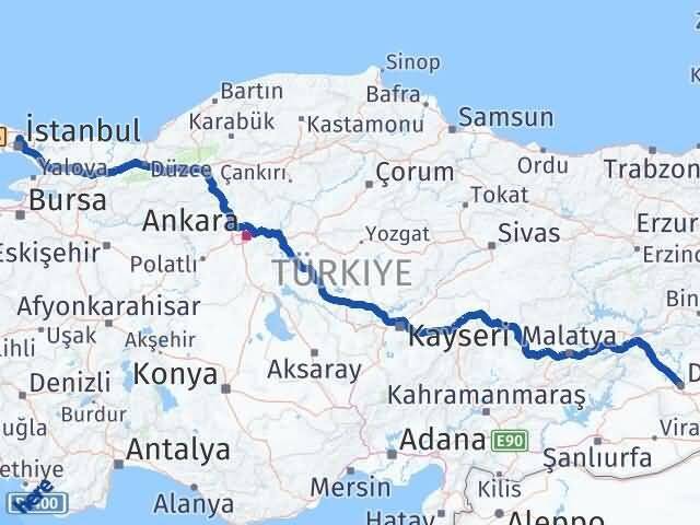 Diyarbakır Sarıyer İstanbul Arası Kaç Km - Yol Haritası
