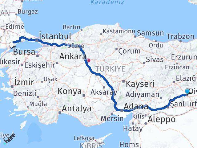 Diyarbakır Şarköy Tekirdağ Arası Kaç Km - Yol Haritası