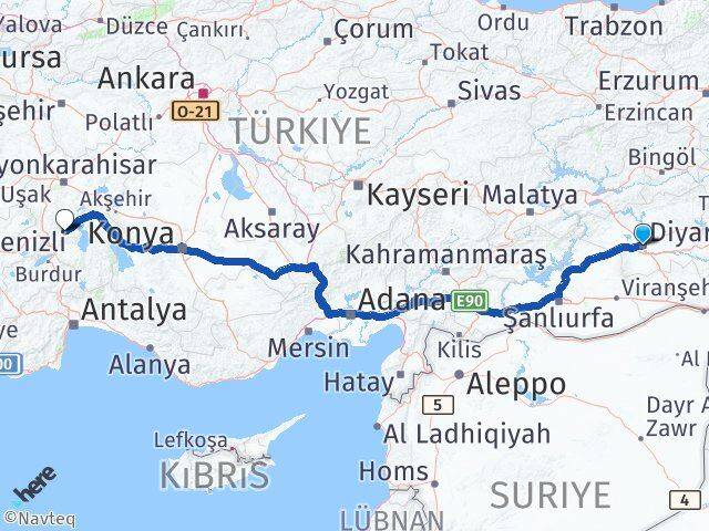 Diyarbakır Senirkent Isparta Arası Kaç Km - Yol Haritası