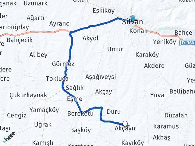 Diyarbakır Silvan Akçayır Silvan Arası Kaç Km - Yol Haritası