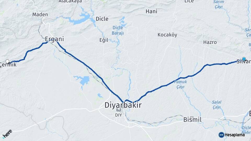 Diyarbakır Silvan Çermik Arası Kaç Km - Yol Haritası