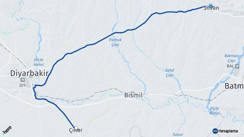 Diyarbakır Silvan Çınar Arası Kaç Km - Yol Haritası