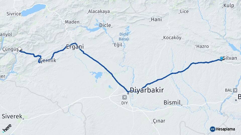Diyarbakır Silvan Çüngüş Arası Kaç Km - Yol Haritası