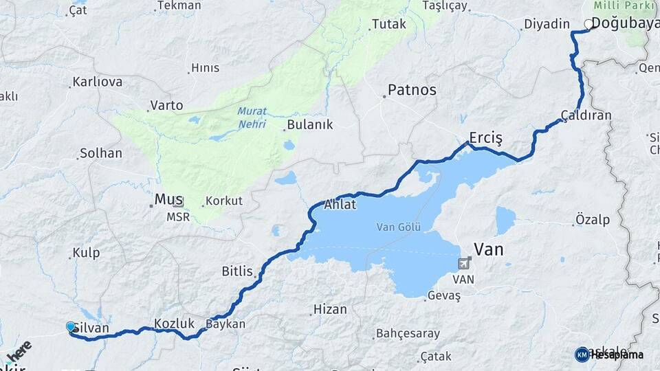 Diyarbakır Silvan Doğubayazıt Ağrı Arası Kaç Km - Yol Haritası
