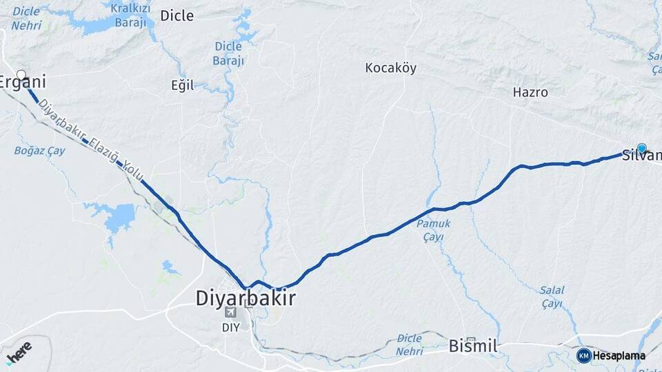 Diyarbakır Silvan Ergani Arası Kaç Km - Yol Haritası