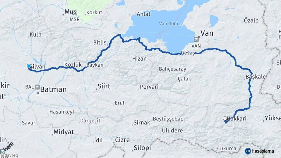 Diyarbakır Silvan Hakkari Arası Kaç Km - Yol Haritası