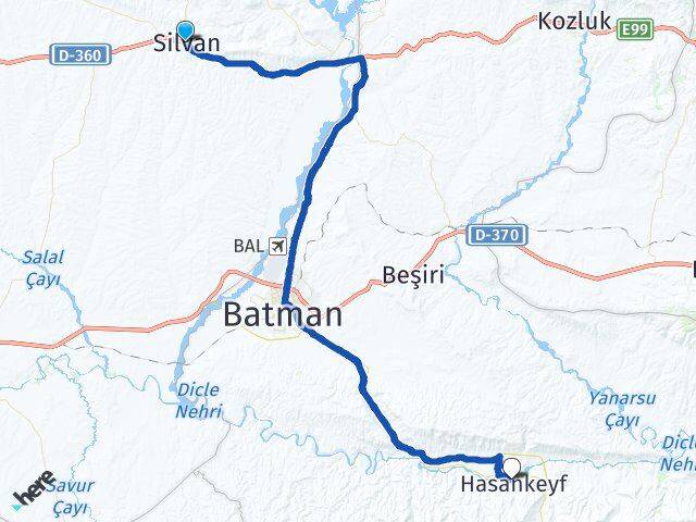 Diyarbakır Silvan Hasankeyf Batman Arası Kaç Km - Yol Haritası