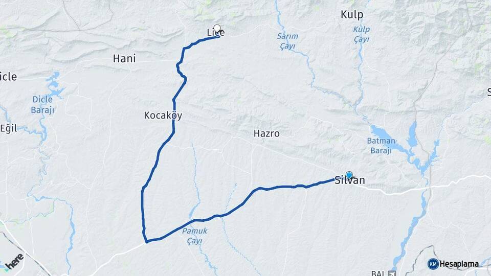 Diyarbakır Silvan Lice Arası Kaç Km - Yol Haritası