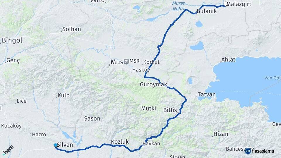 Diyarbakır Silvan Malazgirt Muş Arası Kaç Km - Yol Haritası