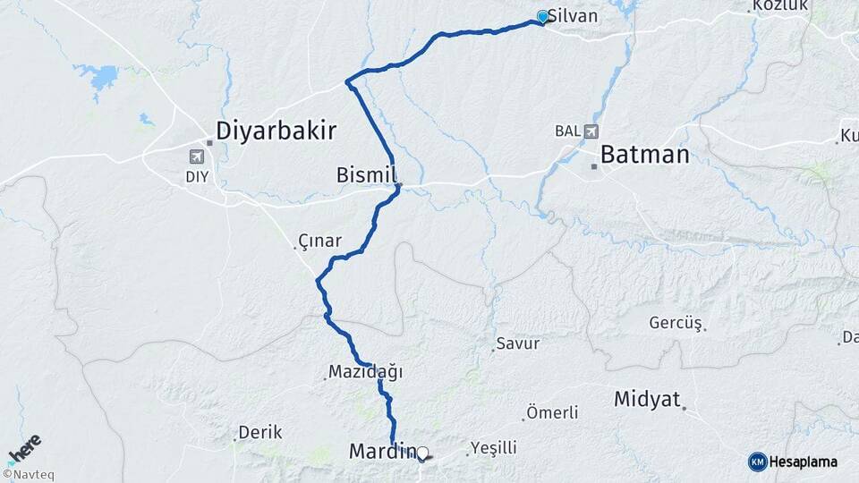 Diyarbakır Silvan Mardin Arası Kaç Km - Yol Haritası