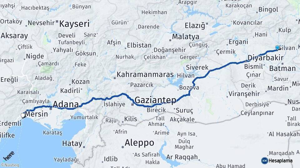 Diyarbakır Silvan Mersin Arası Kaç Km - Yol Haritası
