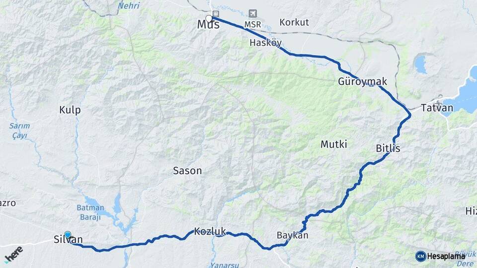 Diyarbakır Silvan Muş Arası Kaç Km - Yol Haritası
