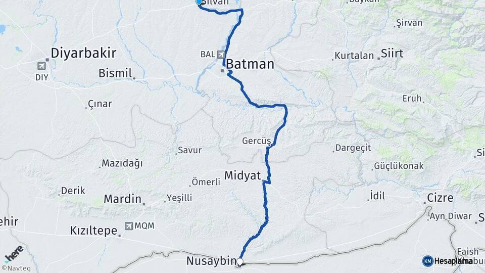 Diyarbakır Silvan Nusaybin Mardin Arası Kaç Km - Yol Haritası
