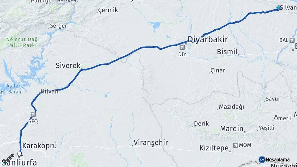Diyarbakır Silvan Şanlıurfa Arası Kaç Km - Yol Haritası