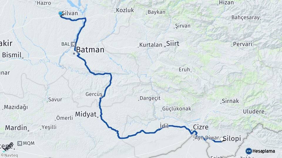 Diyarbakır Silvan Silopi Şırnak Arası Kaç Km - Yol Haritası