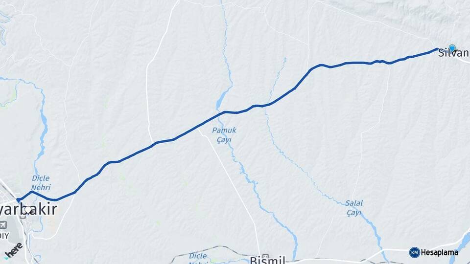 Diyarbakır Silvan Yenişehir Arası Kaç Km - Yol Haritası