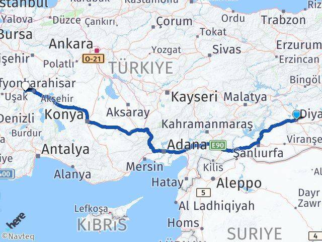 Diyarbakır Sinanpaşa Afyonkarahisar Arası Kaç Km - Yol Haritası