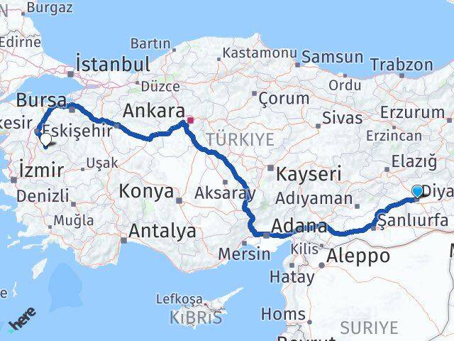 Diyarbakır Sındırgı Balıkesir Arası Kaç Km - Yol Haritası