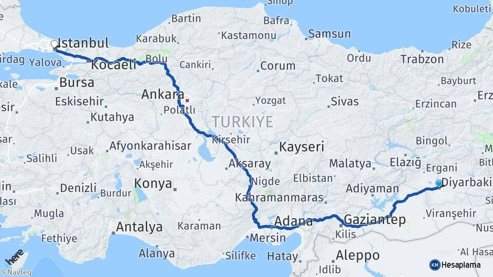 Diyarbakır Şişli İstanbul Arası Kaç Km - Yol Haritası