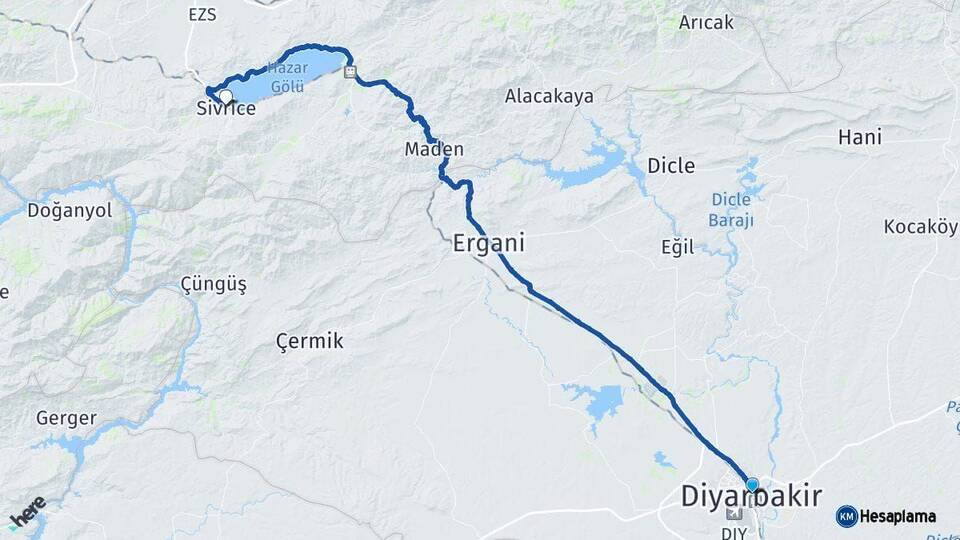 Diyarbakır Sivrice Elazığ Arası Kaç Km - Yol Haritası