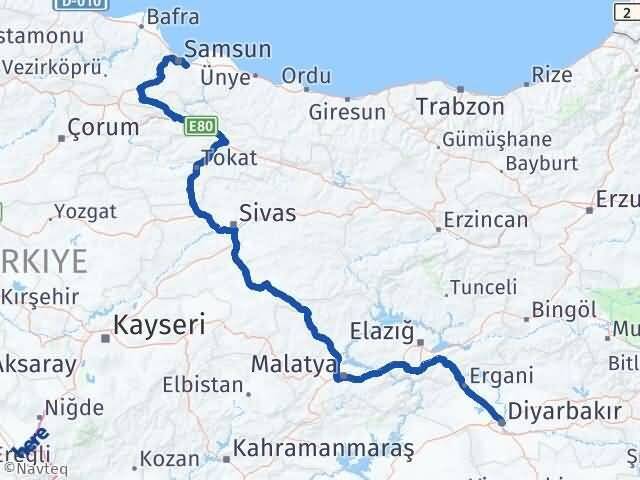 Diyarbakır Tekkeköy Samsun Arası Kaç Km - Yol Haritası